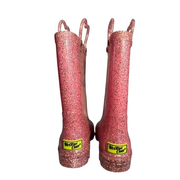 Western Chief Abby Glitter Pink Sparkly Rubber Rainboots Sz 11 Girls - Picture 4 of 6